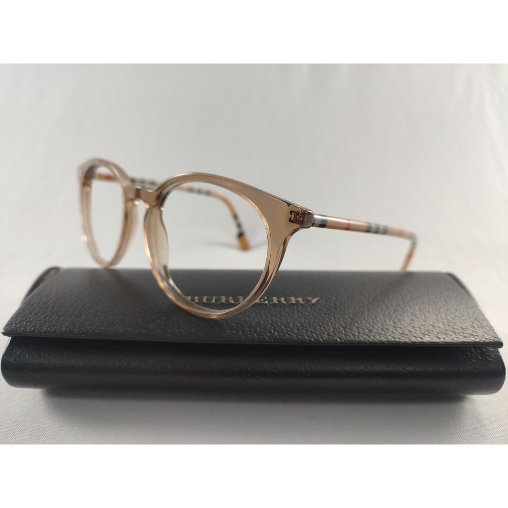 Burberry B 2318 3856 Transparent Tan Check Eyeglass Frames 51-18-140 Case
